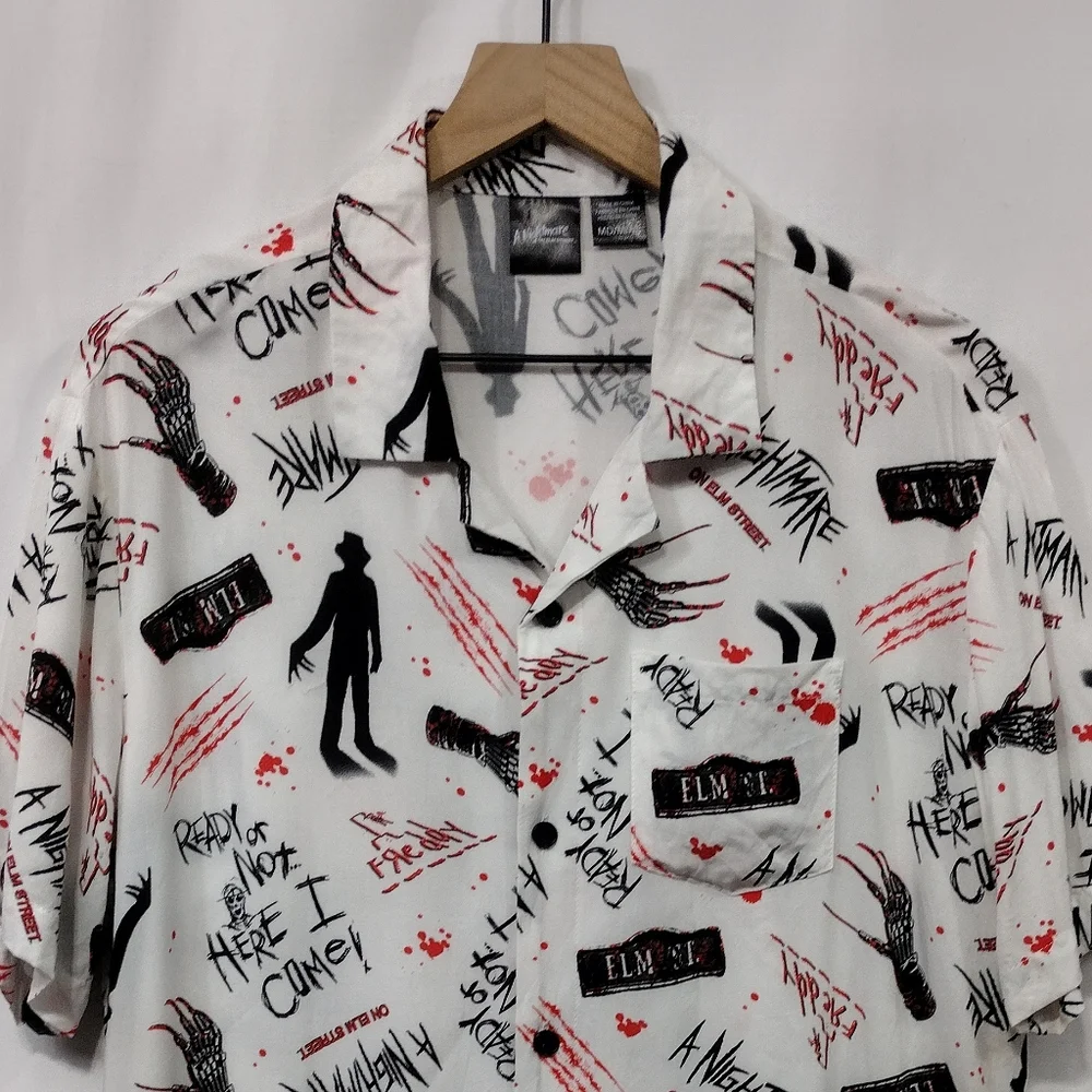 A Nightmare On Elm Street Graphic Horror Button Shirt Mens M White Halloween - Picture 3 of 8